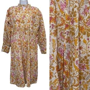 Karni dress women L floral midi mock neck long sleeves cottage-core boho fairy